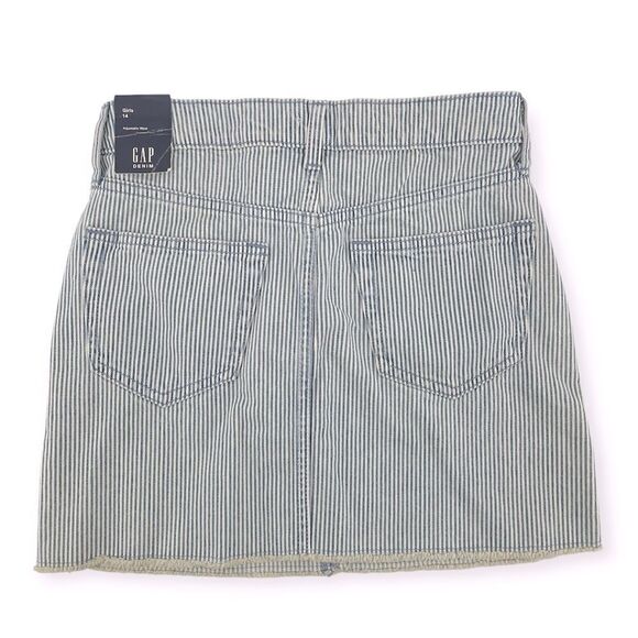 GAP Denim Girl’s High Rise Blue White Railroad Stripe Frayed Hem Denim Skirt 14 - Picture 2 of 15